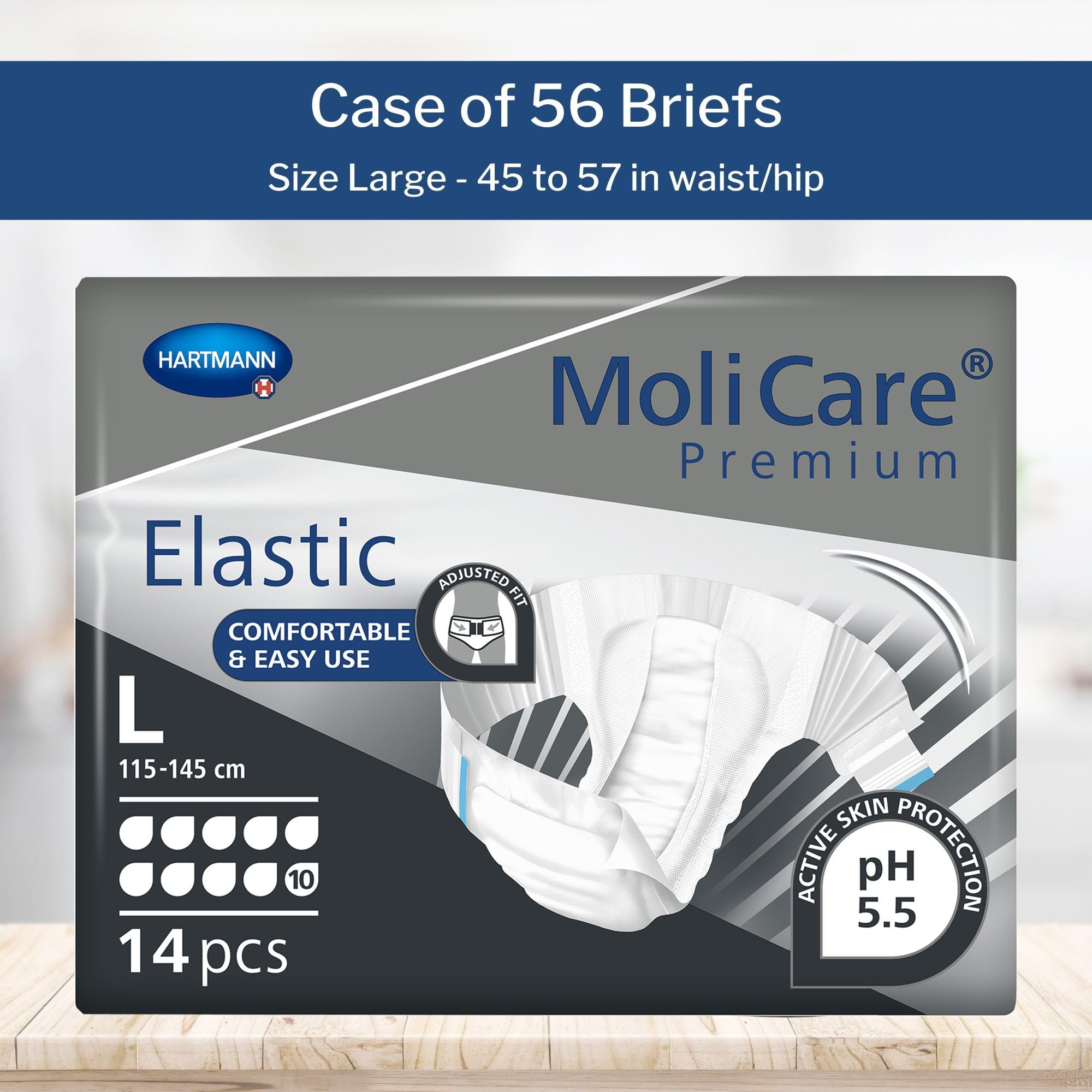 MoliCare Premium Elastic: pannoloni mutandina per incontinenza severa, per donne e uomini; 10 gocce, taglia L, circonferenza vita 115-145 centimeters, 56 pezzi