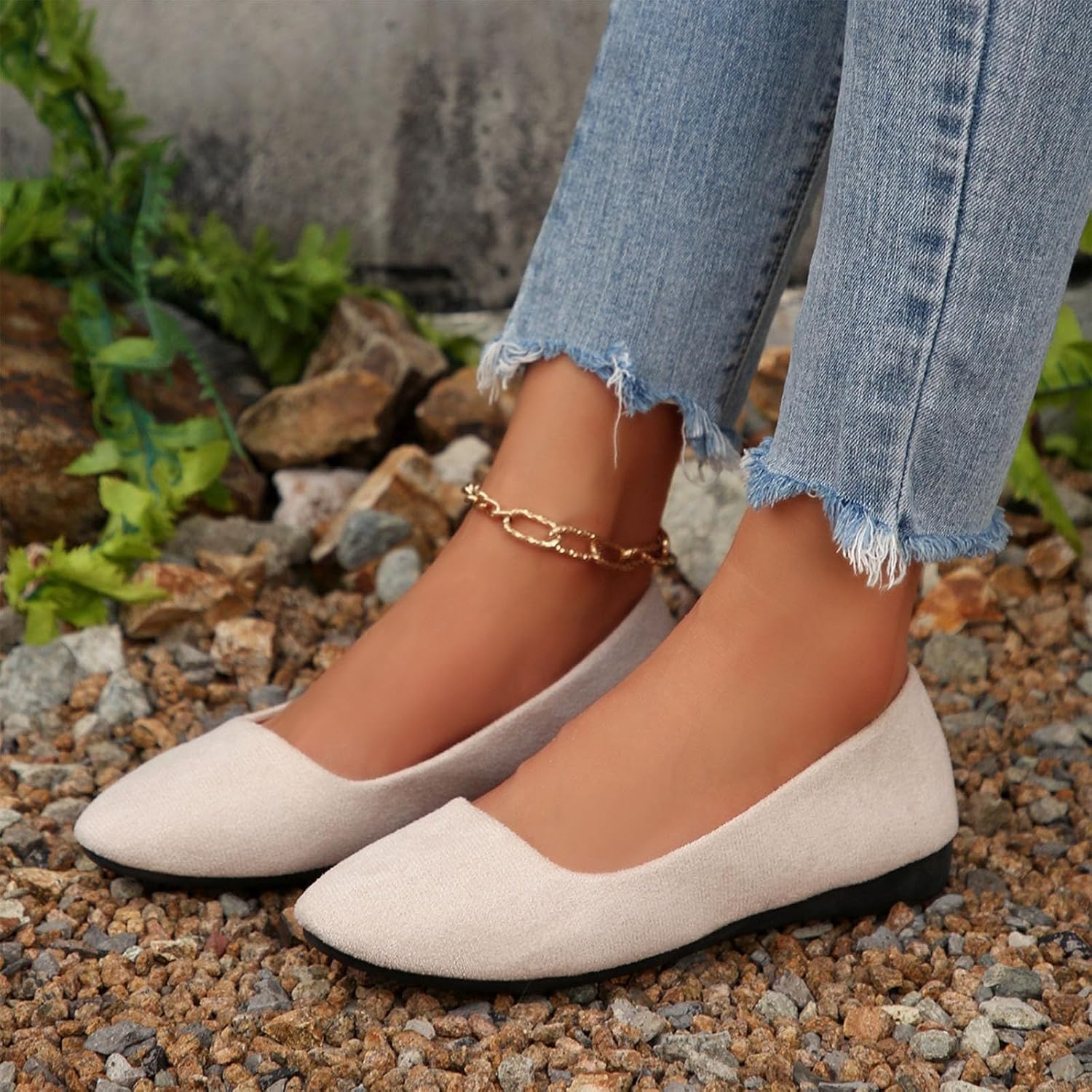 Flats for Women Faux Suede Dressy Ballet Flat Shoe Comfortable Business Casual Dress Shoes Ballerina Flats for Work