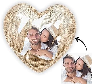 Larilotte Funda de cojín corazón con Lentejuelas Reversibles Personalizable con Foto, Texto o Logo – Cojín Decorativo DIY ...