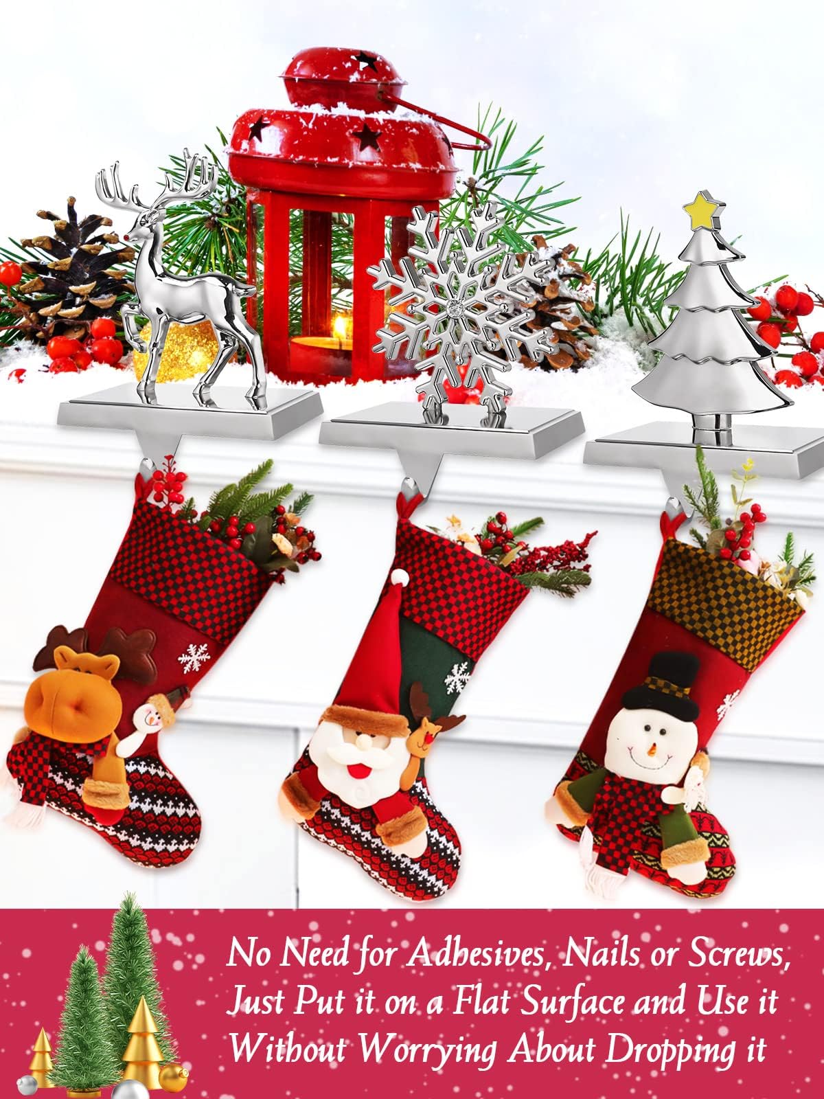 EBANKU 4 Pack Weihnachtsstrumpf Halter, Weihnachtsstrumpf Aufhänger Kaminhaken Rutschfest Nikolausstiefel Halter Hängen Strümpfe Aufhänger für Kamin Weihnachten Dekoration