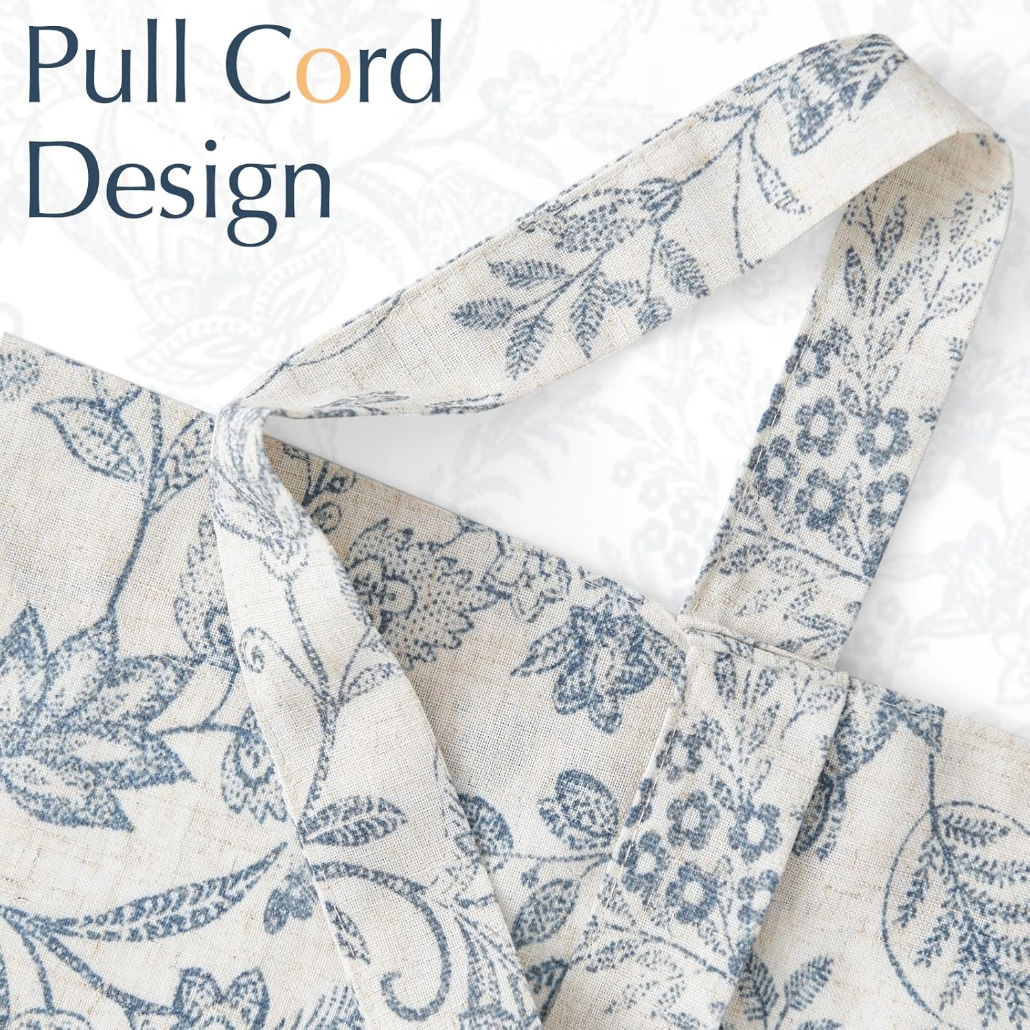 Lazzzy Blue Floral Tie Up Valance Curtain Linen Farmhouse Valance for Kitchen Living Room Bedroom Country Valances Window Treatments Small Cafe Curtian 18 Inch Rod Pocket 1 Panel, Blue on Beige