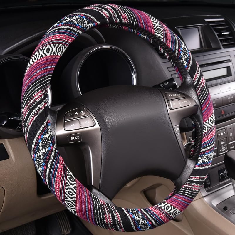 Capa para Volante CAR PASS Boho em Tecido Étnico, Antideslizante, para Volantes de 36,8 a 38,1 cm, 1 unidade