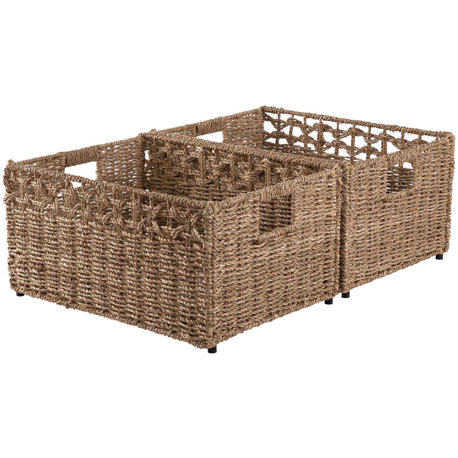 OIAHOMY Seagrass Storage Basket, Wicker Baskets, Baskets for Shelves, Rectangle Basket Organizer