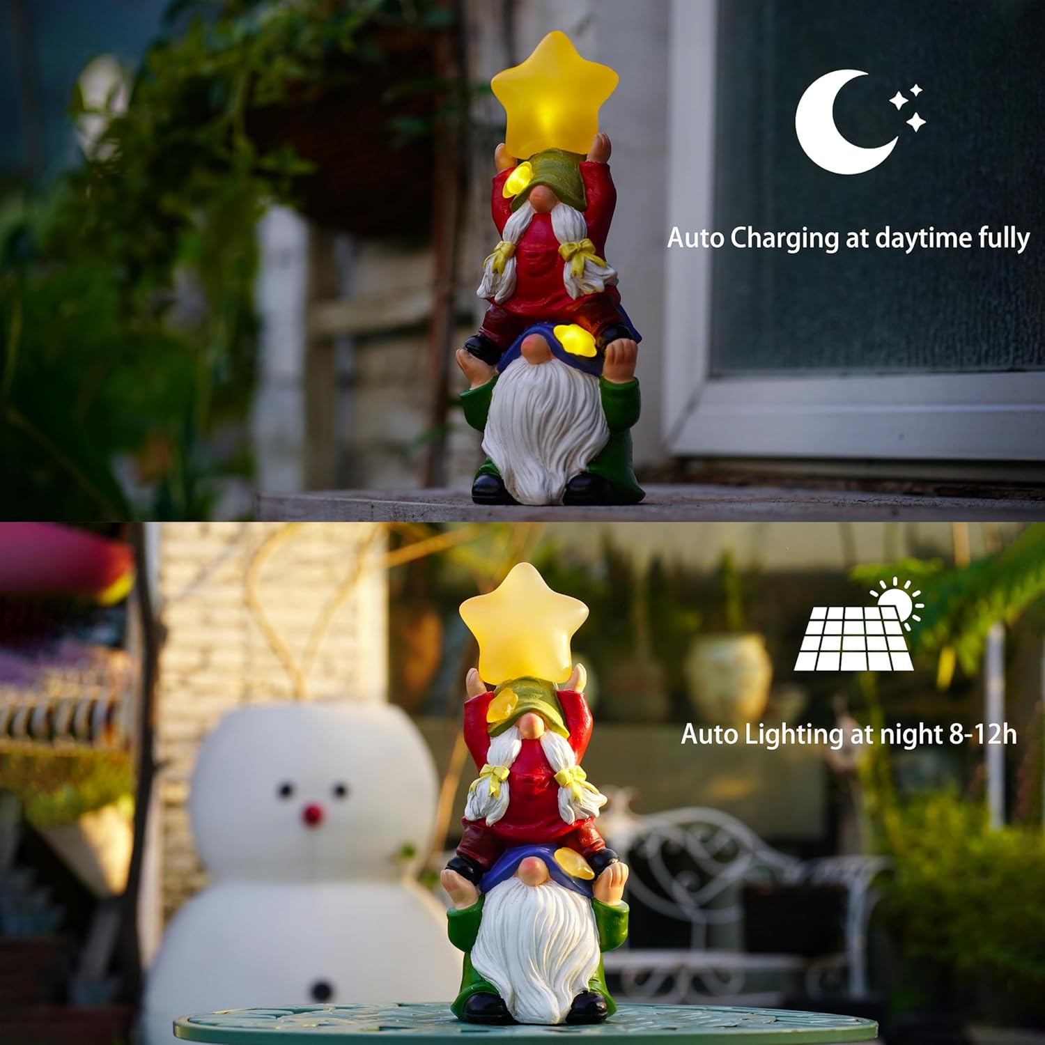 Solar Garden Gnomes Outdoor Statue with Solar Lights, 11" Figurine Lights Solar Garden Outdoor Decorations for Patio,Yard,Lawn Ornament,Mom Gift Unique Housewarming Gifts - Image 3