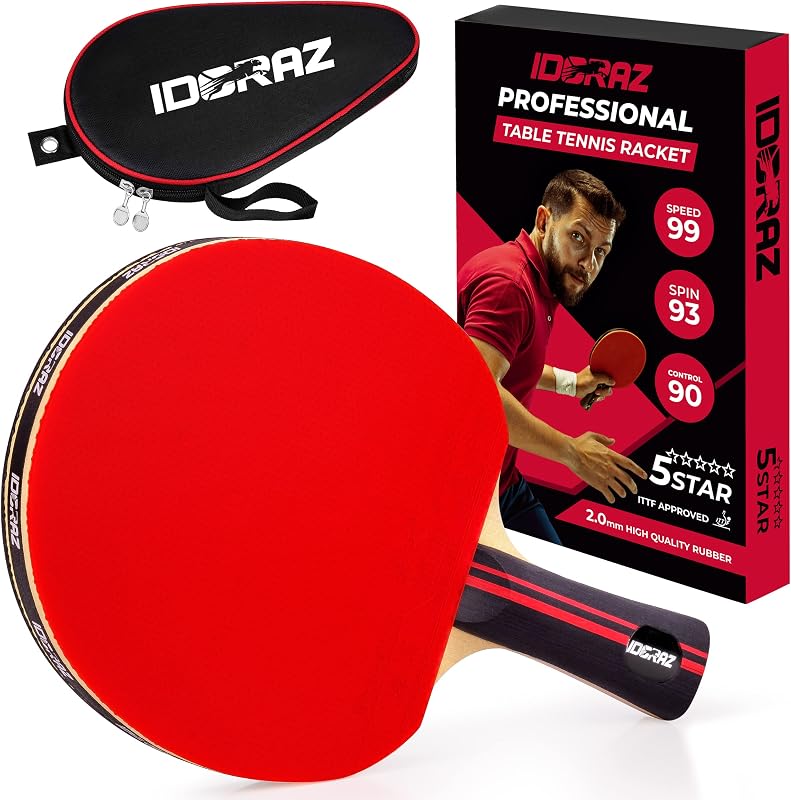 Pala de Ping Pong Profesional con Goma ITTF y Estuche de Transporte | La raqueta de tenis de mesa con Speed ​​99, Spin 93, Control 90, mejora la precisión y la consistencia