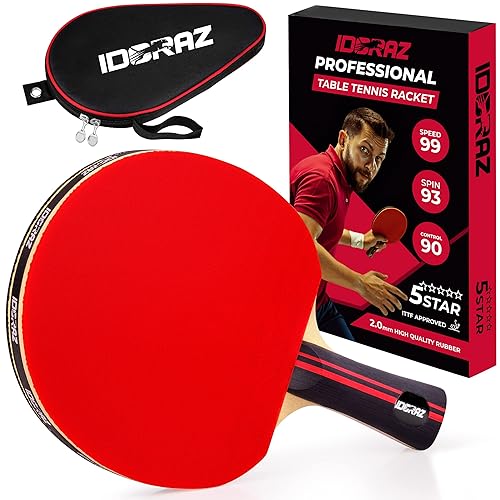 Idoraz Professional Ping Pong Paddle - Best Table Tennis Racket with Carrying Case ITTF Approved Rubber - Premium Ping Pong Paddles with Top Speed 99 Spin 93 Control 90 for All Levels