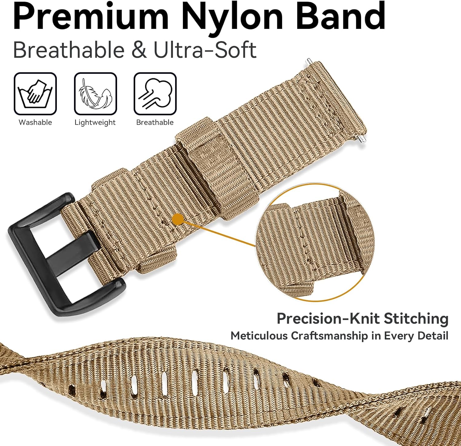 Rugged Tactical Nylon Band for Garmin Instinct/Instinct 2 Watch Band, Military Sport Strap for Instinct3 45mm Replacement Watch Strap Compatible with Garmin 22mm Instinct2 Tactical/Tide/Esports/Solar - Image 3
