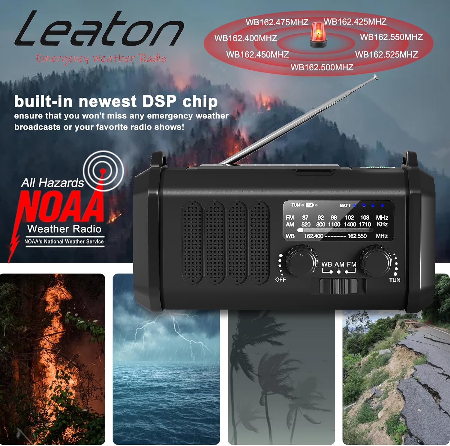 emergency radio full kit shot with flashlight reading lamp and crank