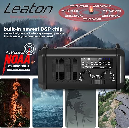 Miniatura 9 de Radio de emergencia de 10000 mAh, Radio de manivela, Radio solar, Radio meteorológica NOAAAMFM, Radio portátil de carga tipo C, Linterna de 3 modos,