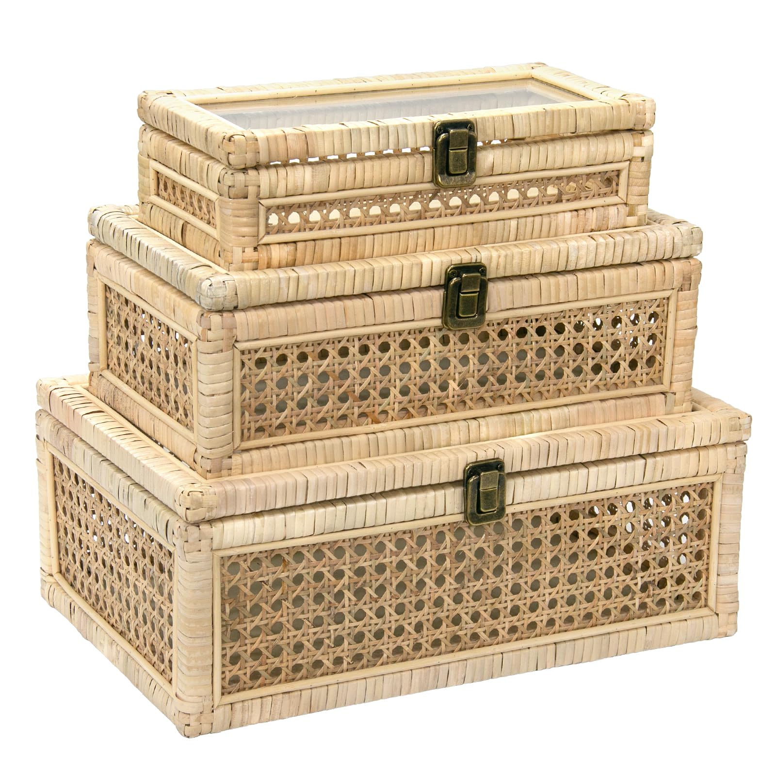 Amazon.com: BOY MCOWBOY Set of 3 Rattan Decorative Boxes with Glass ...