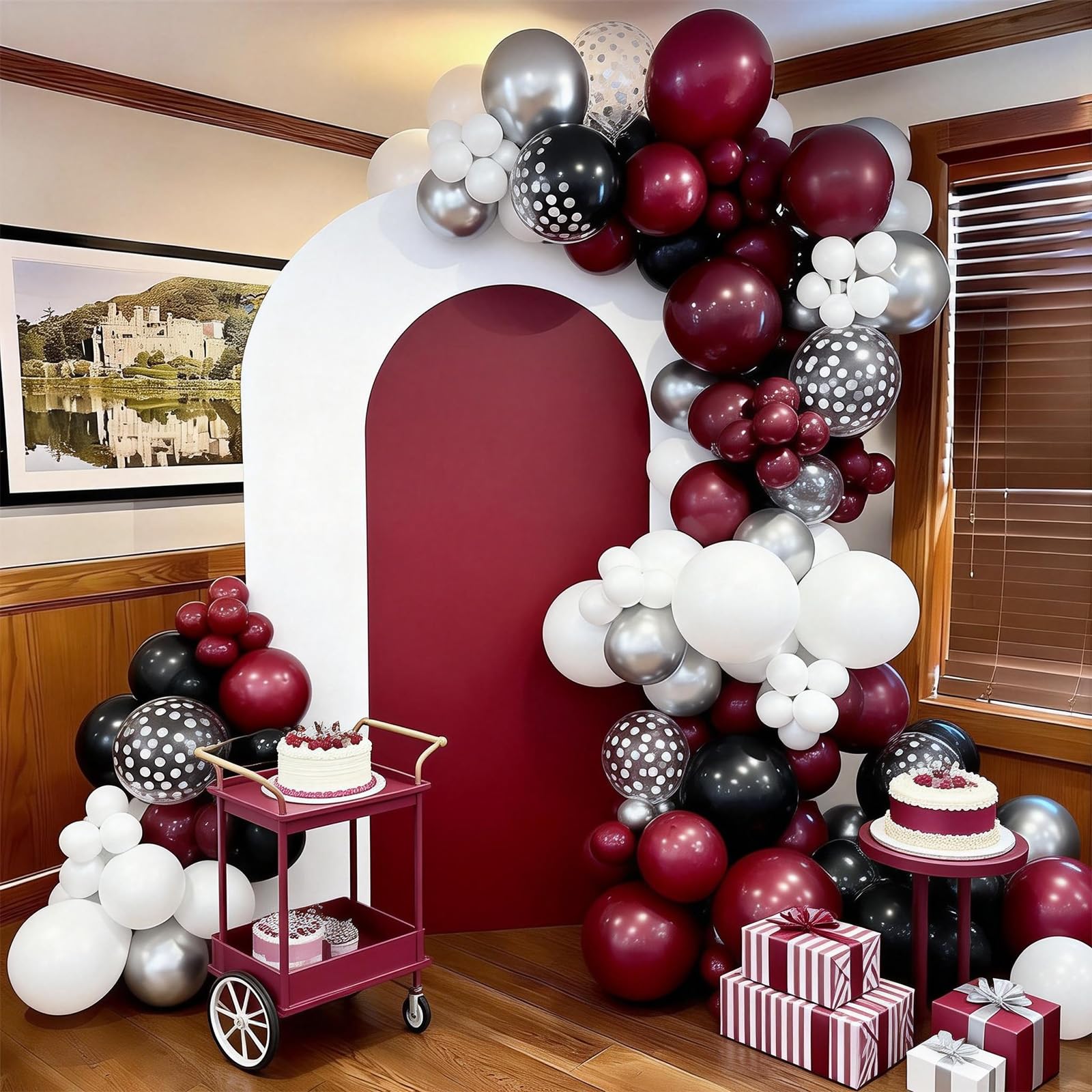 FunHot Kastanienbraune Luftballons, 50 Stück, Burgunderrot, Schwarz, 30,5 cm, Burgunderrot, Metallic-Silber, Konfetti-Latex-Luftballons für Geburtstag, Hochzeit, Babyparty, Brautparty, Abschlussfeier