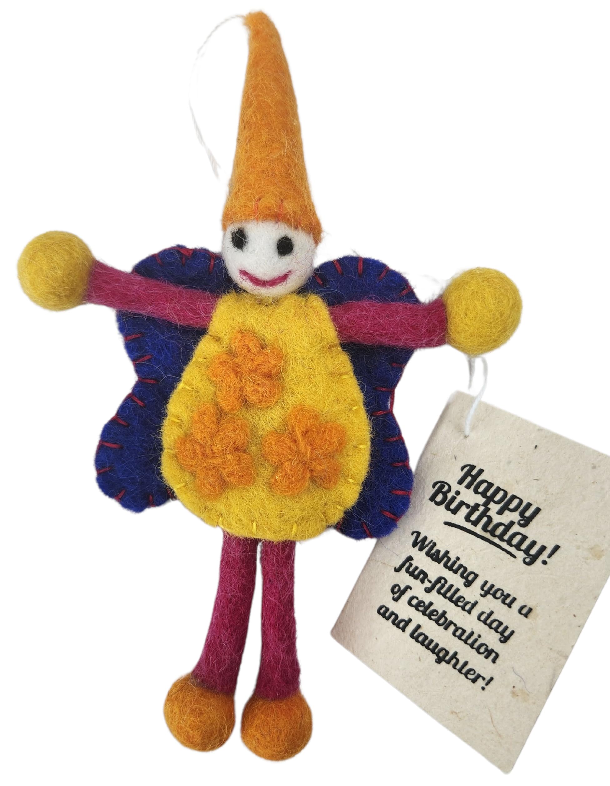 – Siesta 'Happy Birthday' Colourful Felt Fairy/Pixie with Message Gift Tag