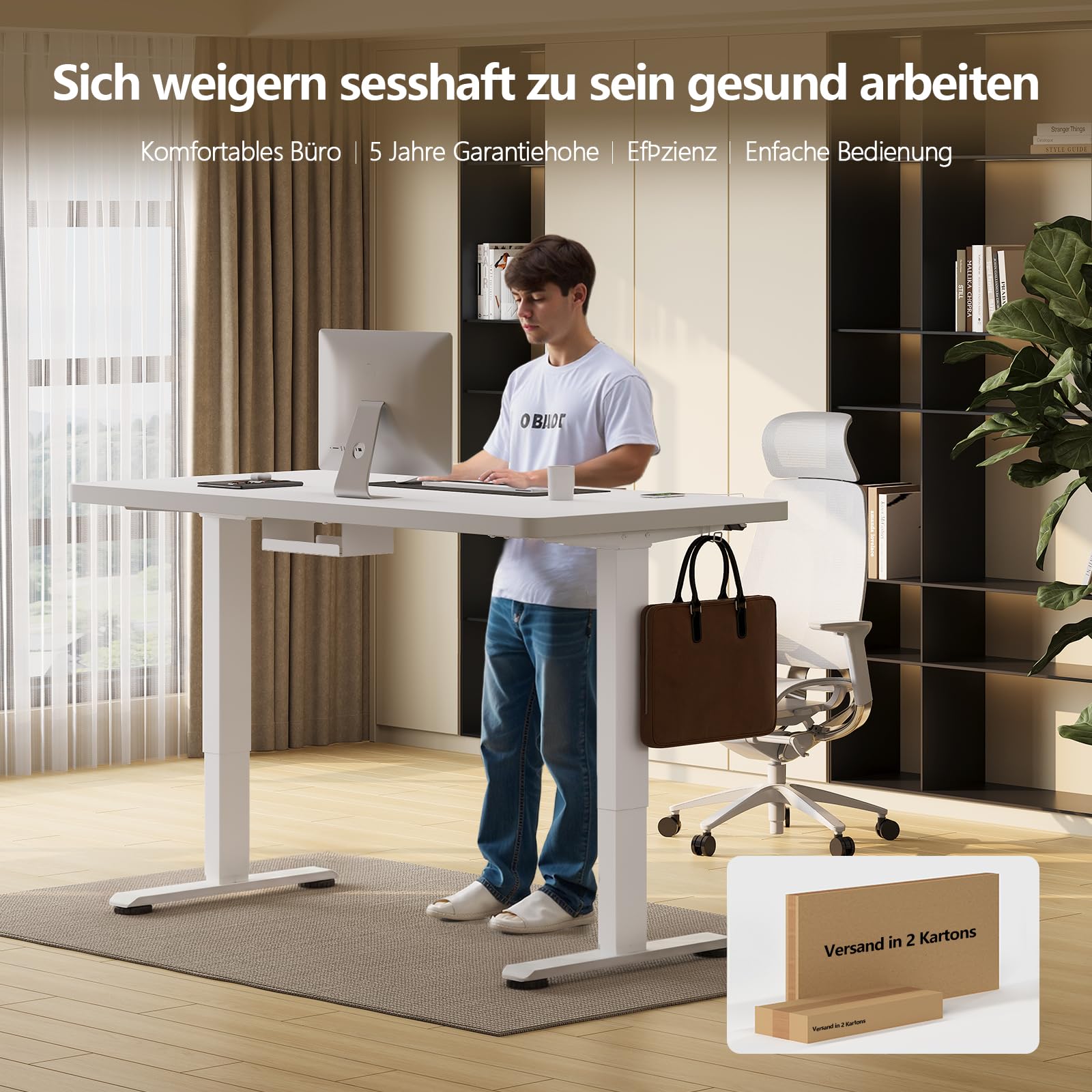 TRIUMPHKEY Höhenverstellbarer Schreibtisch, 200x80cm, Elektrisch Stehschreibtisch mit Dualmotor, Touchscreen,USB-A & Kabelmanagement,25mm Einteilige Tischplatte,ergonomischer Bürotisch, Weiß