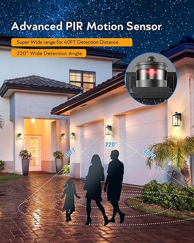 Miniatura 3 de VIANIS Paquete de 2 luces de pared para exteriores con sensor de movimiento, accesorios de iluminación exterior negro mate para casa, luces de