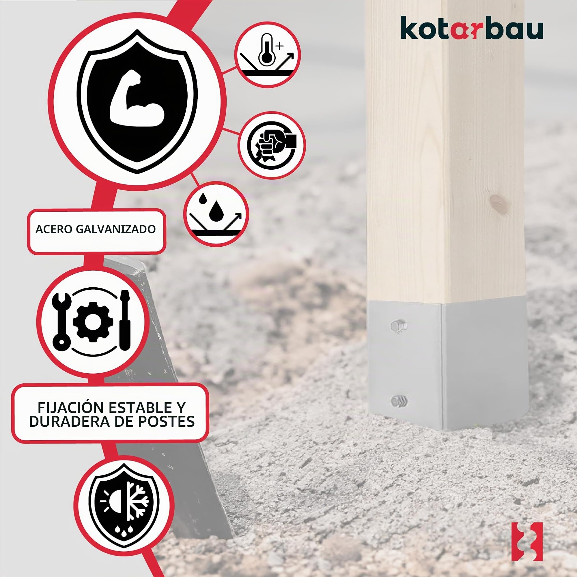 KOTARBAU® Set de 4 Unidades Soporte Poste Madera - Acero Galvanizado - 75 cm - Plata - Soporte para Clavar en Tierra - 61 x 61 mm - Piqueta para Poste - con Punta - Resistente a la Corrosión