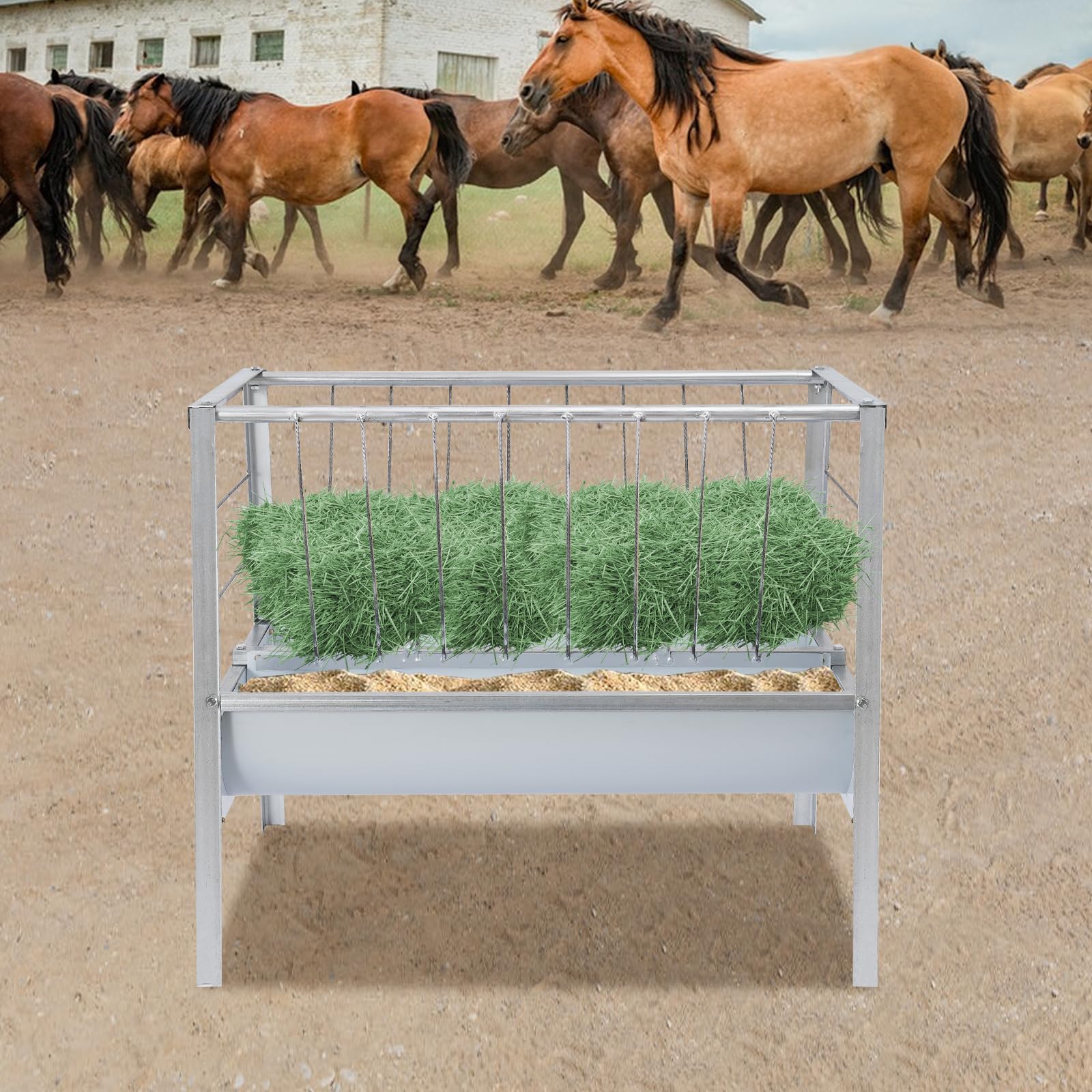 2 In 1 Heufutterautomat Viehfutterautomat Für Ziegen Schafe Pferde Mit 200 l Kapazität 100x66x85 cm Große Futterschale Aus Eisen Farbstahl Für Stall Weide Tierfütterung