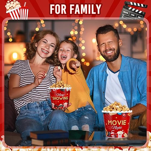 Miniatura 6 de Roshtia 6 recipientes de plástico para palomitas de maíz, cubos reutilizables, cajas de palomitas de maíz de 75 onzas, cuenco con cuchara, estilo