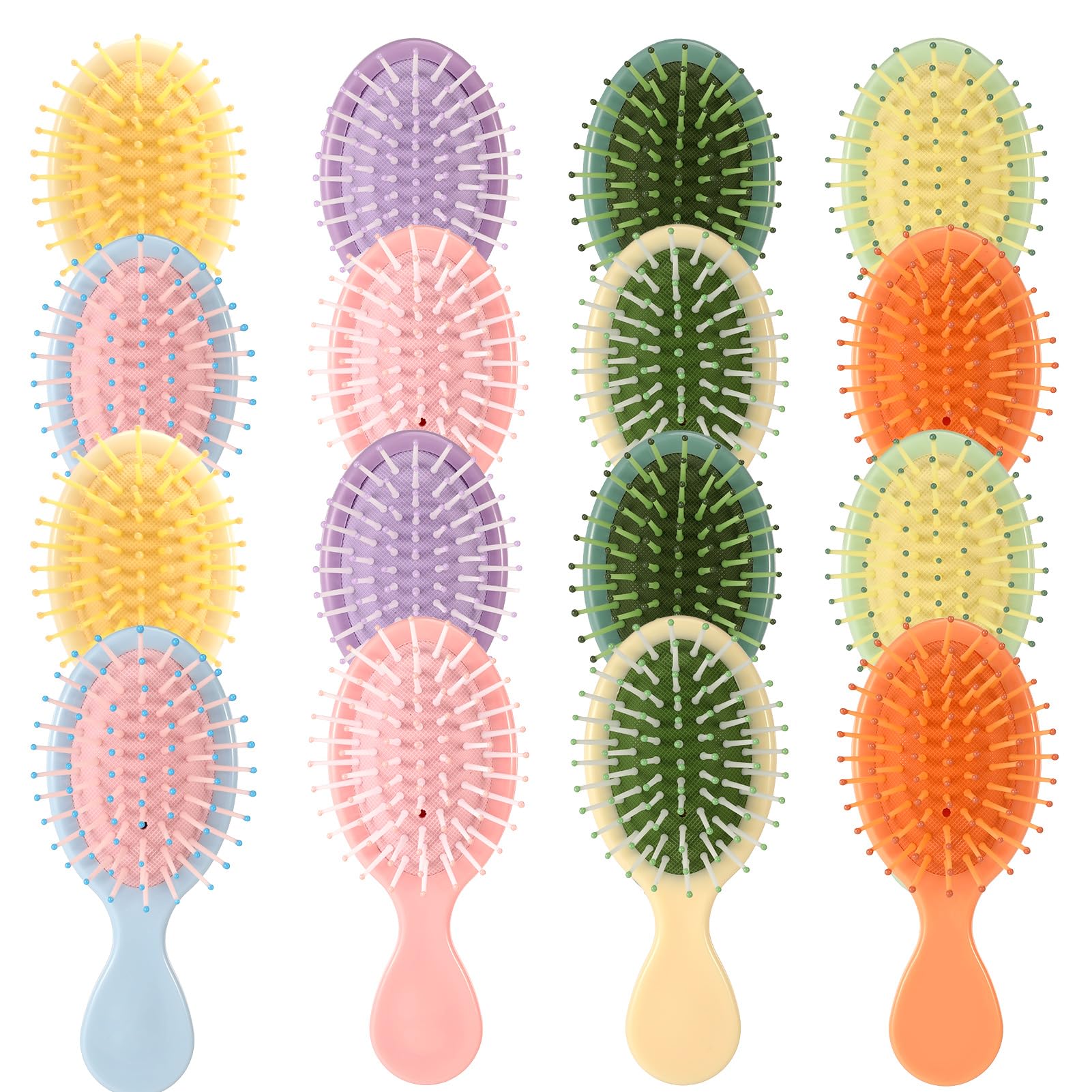 Confezione da 16 mini spazzole per capelli bagnati, spazzola districante da viaggio con setole morbide, spazzola per capelli bagnati e asciutti, piccola spazzola per capelli per bambini e ragazze