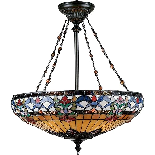 Quoizel TF1781VB Belle Fleur Tiffany Bowl Pendant Lighting, 4-Light, 400 Watts, Vintage Bronze (27" H x 23" W)
