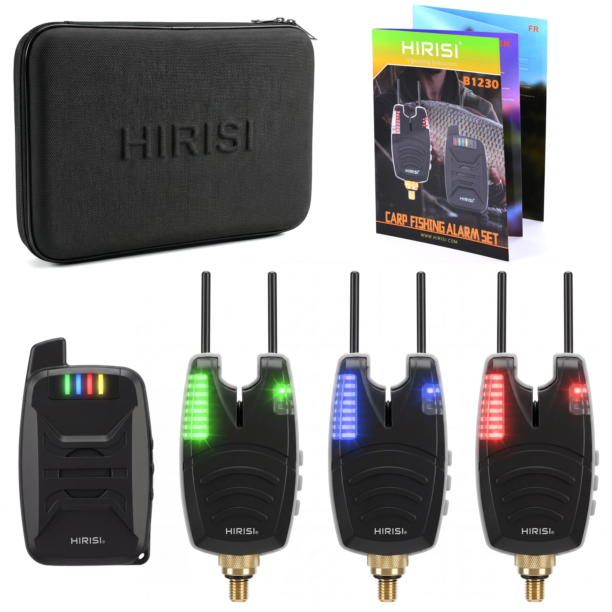 Hirisi Tackle Juego de Alarma inalámbrica Impermeable para Pesca de Carpas con Barra de Oreja de 200 m