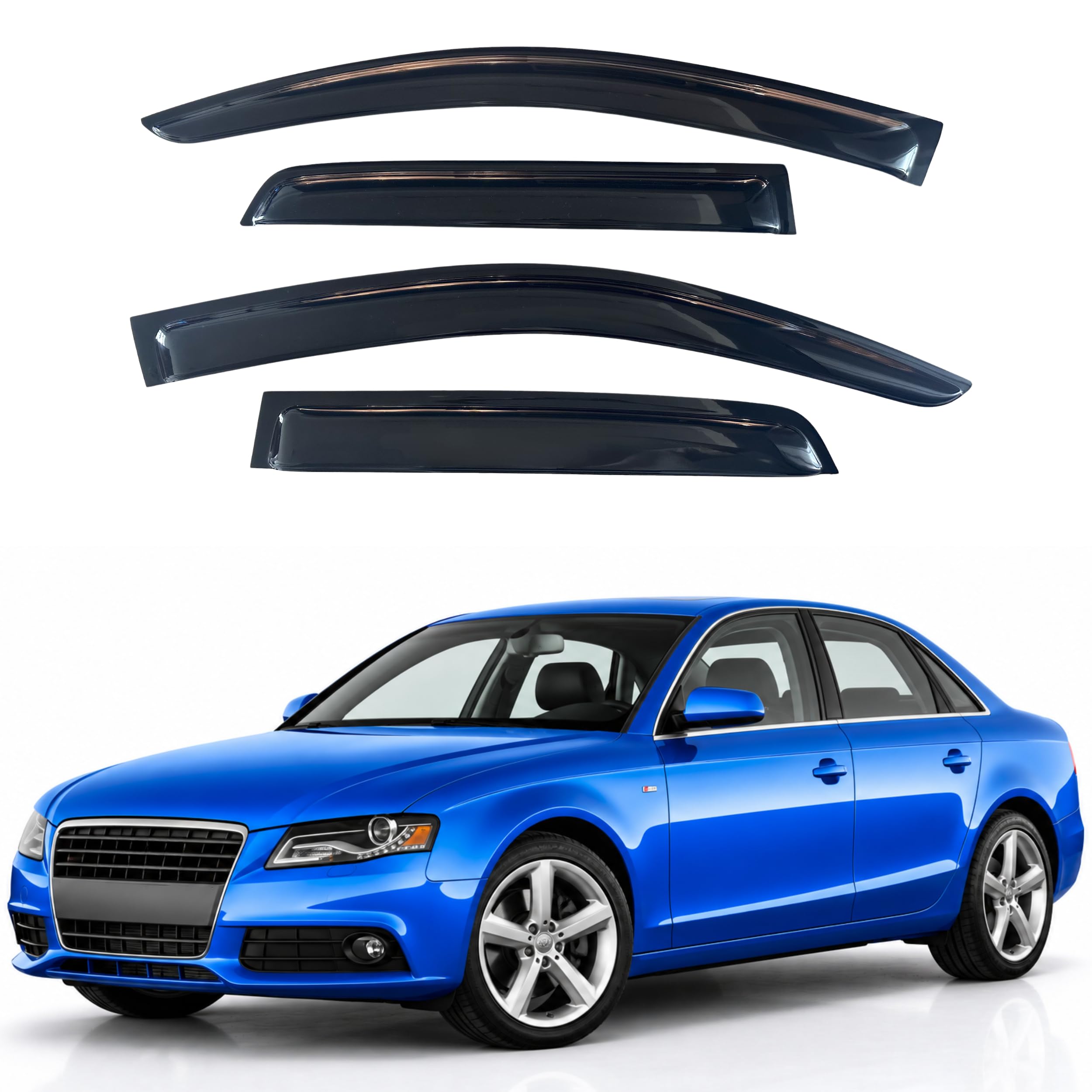 IG Window Visors Fit for 2009-2016 Audi A4 Sedan, Out-Channel Rain Guards Vent Wind Deflectors 4PC, Car Accessories for 09-16 Audi A4 (Sedan Only)