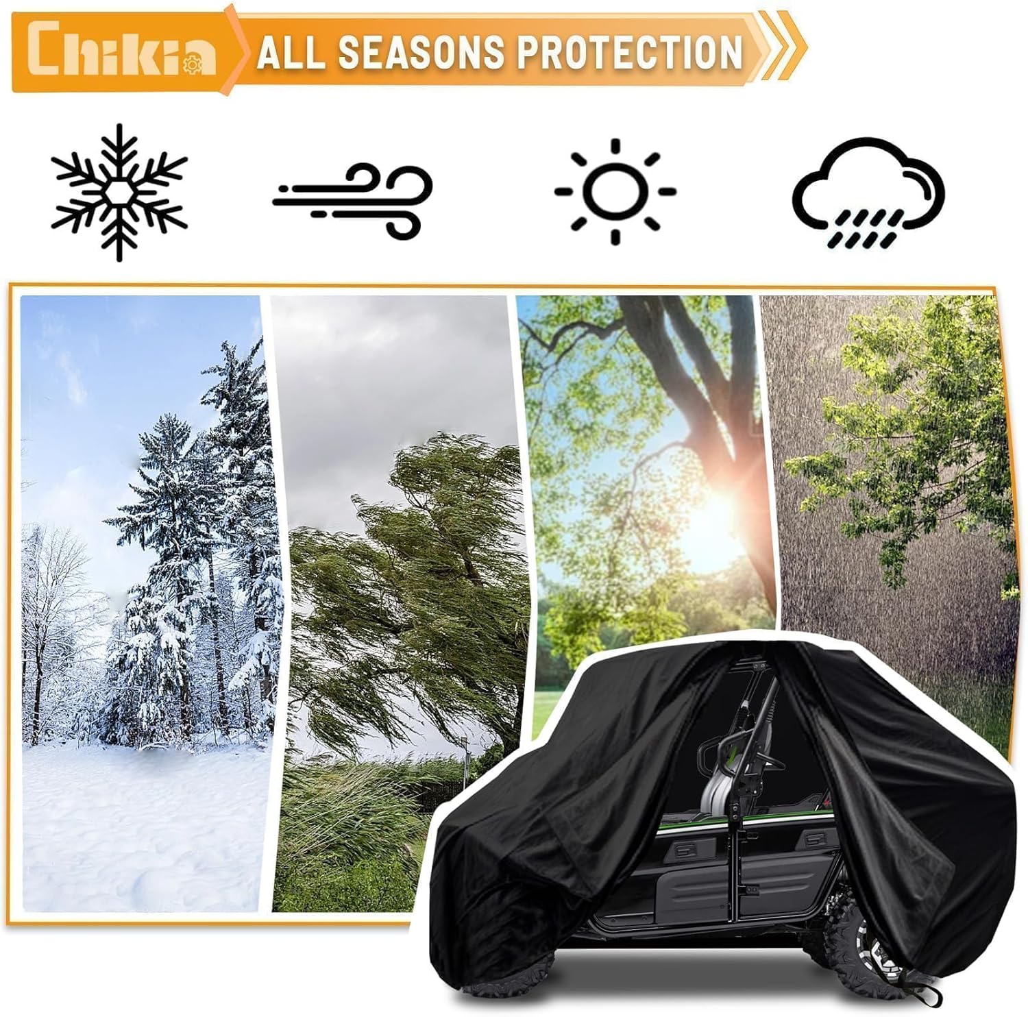 Chikia UTV 4-6 Seater Cover Waterproof with Zipper Compatible with Polaris Ranger Crew General RZR XP 4 Can am Commander MAX Defender Cfmoto Uforce 800XL 1000XL Windproof Outdoor Storage