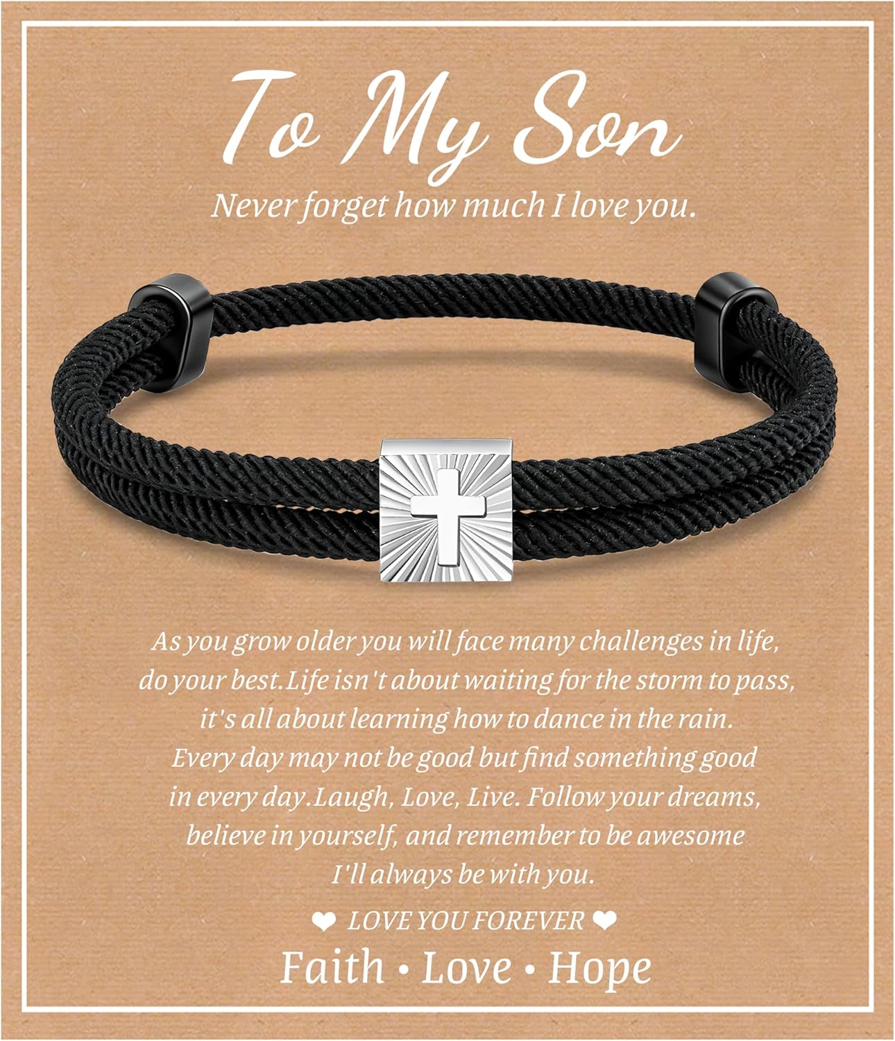 MEALGUET Christian Gifts Cross Bracelet for Boys : Adjustable Black Rope Faith Cross Bracelets for 6 8 10 12 14 16 Years Age Teenage Young Boy Son, Religious Jewelry Gift Ideas for Easter Baptism