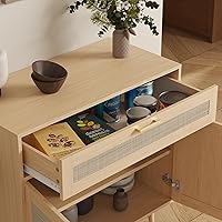 Vista 5 de Rattan Sideboard Buffet, Boho Kitchen Cabinet with Drawer & 2 Doors, Modern Mid Century Accent Cabinet with Adjustable Shelf,Coffee Bar for Living