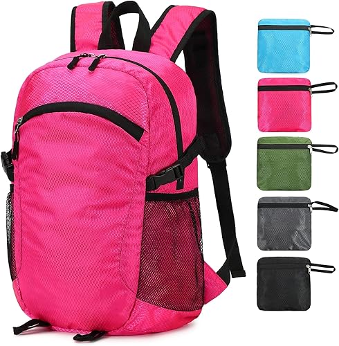 Miniatura 1 de Mochila de senderismo pequeña, mochila de senderismo impermeable de 15 litros, plegable, ligera, mochila de viaje para mujeres y hombres, Rosado,