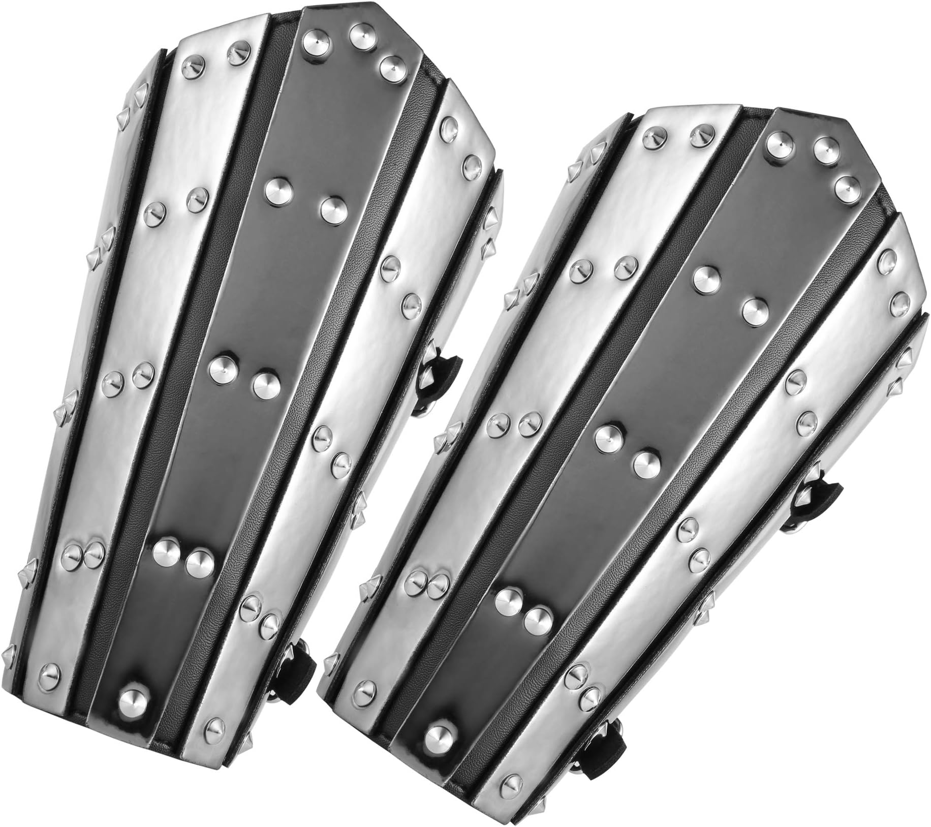 Adults Faux Leather Arm Guards - Medieval Metal Armor Style Bracers - One Size - Leather Armband Pair Black