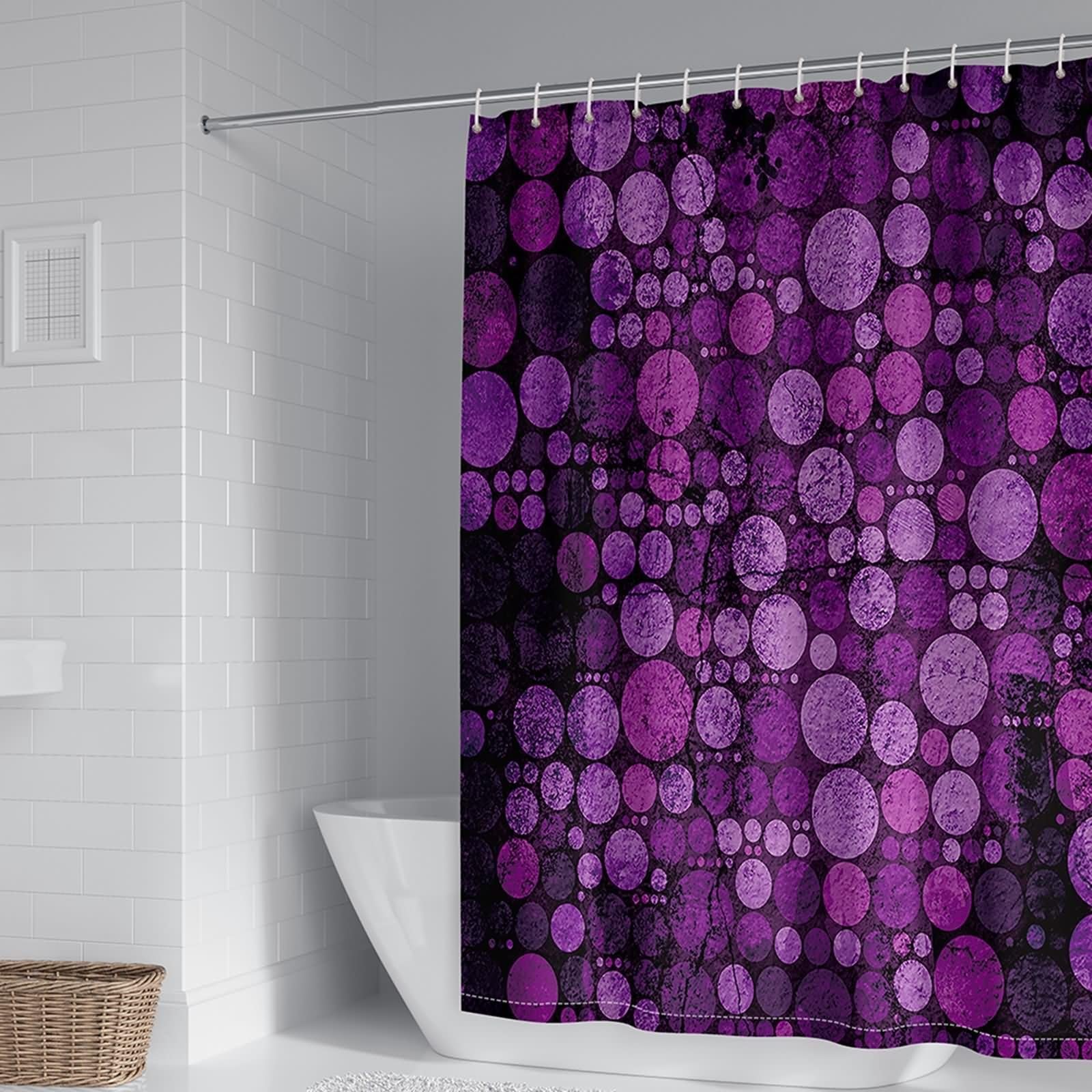 Rideau de douche violet KnSam 300x200 cm en polyester à motifs ronds pour salle de bain