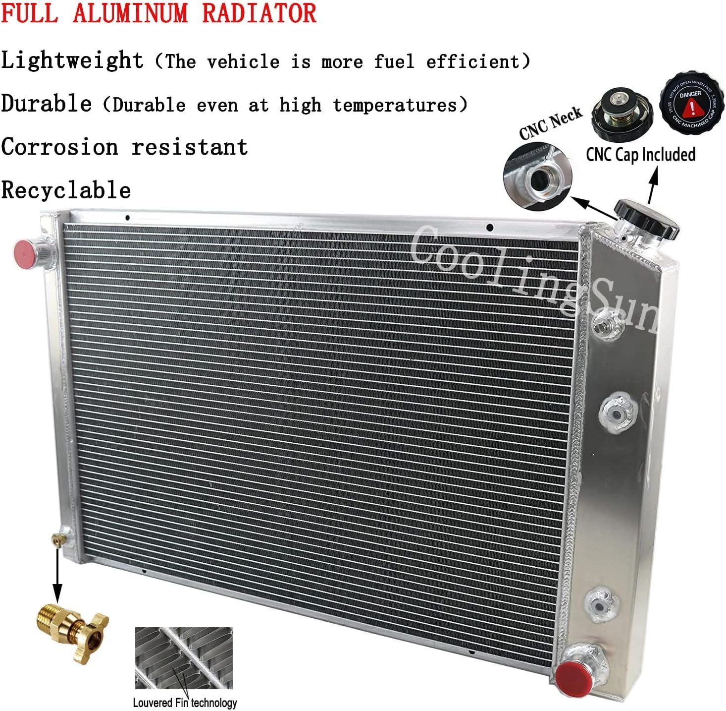 Aluminum Radiators for 1973-1991 Chevy C10 C20 K10 K20 Silverado Scottsdale Truck 5.7 7.4 V8 Pickup K5 Blazer 3 Row Radiator with Electric Fan Shroud Kit Radiador Radiadores