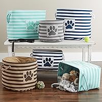 Vista 7 de Bone Dry - Cubo de almacenamiento para mascotas con parche de pata rayado, pequeño redondo, gris, para razas medianas