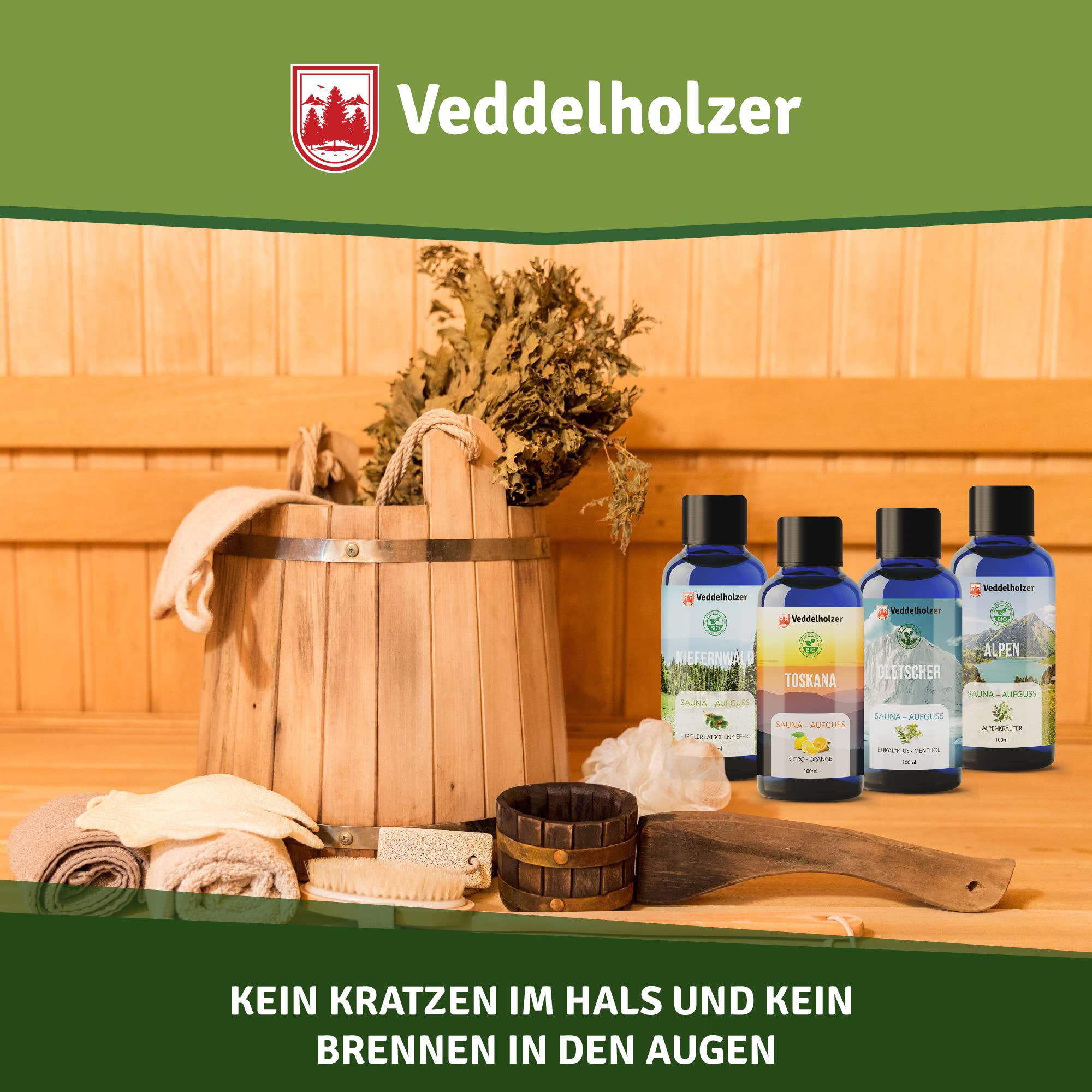 Veddelholzer Bio zestaw upominkowy do sauny, 4 x 100 ml, różne olejki do sauny, zapach do sauny, akcesoria do sauny, wszystko w jednym zestawie do sauny, środek do zaparzania w 100% z naturalnych