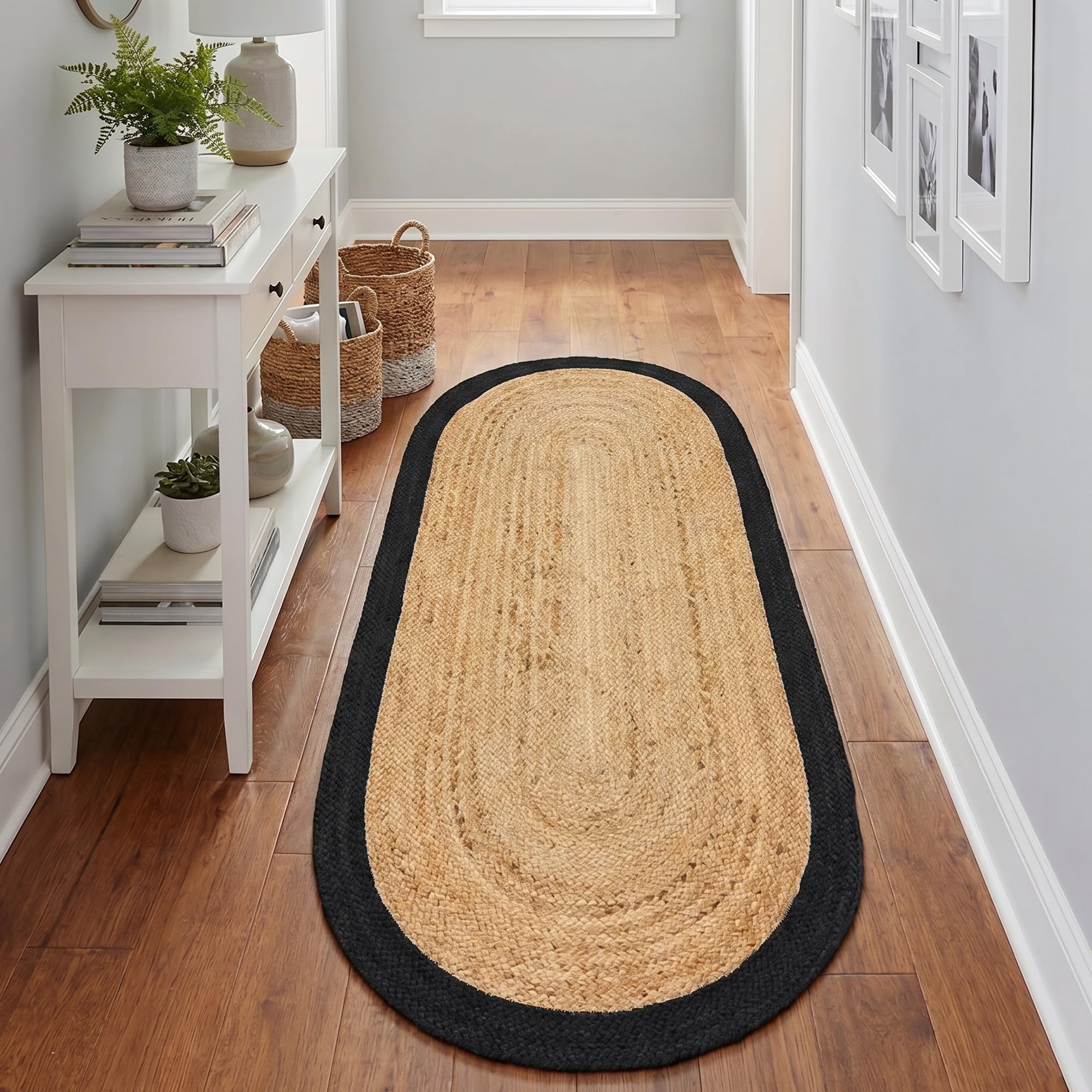 Tapis de couloir en jute tressé main 1,8x3,7m style bohème uni