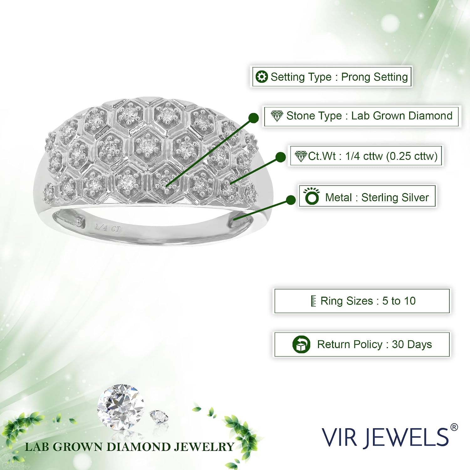 VIR JEWELS 1/4 cttw Lab Grown Diamond Ring in Sterling Silver image 3