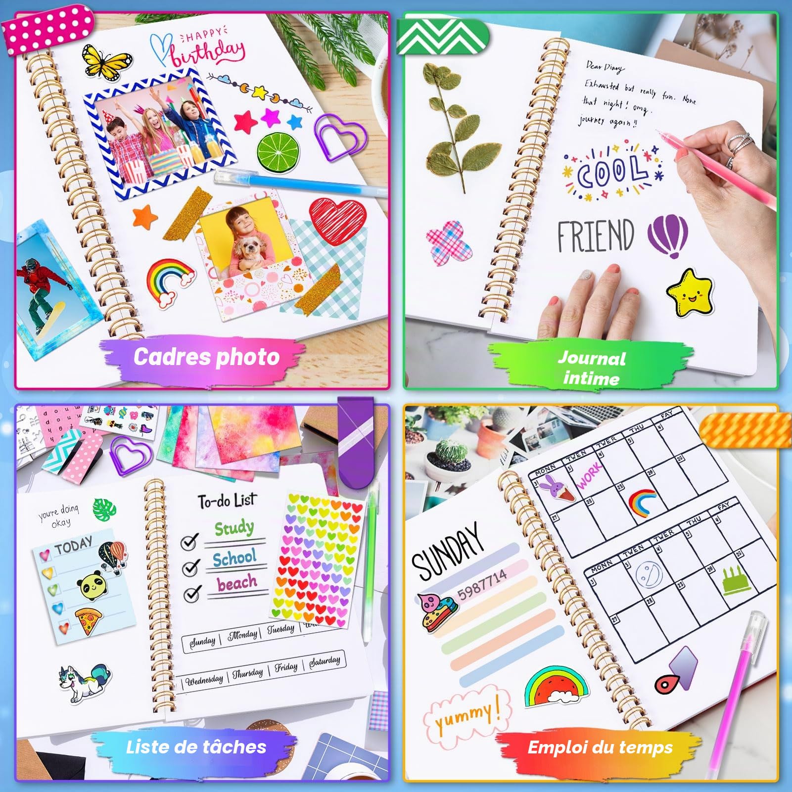 PATIFEED Kit de Journal à Faire Soi-Même pour Filles, Lot de 2 Journaux pour Adolescentes, Fournitures de Scrapbooking et D'agenda pour Enfants de 8 à 14 Ans