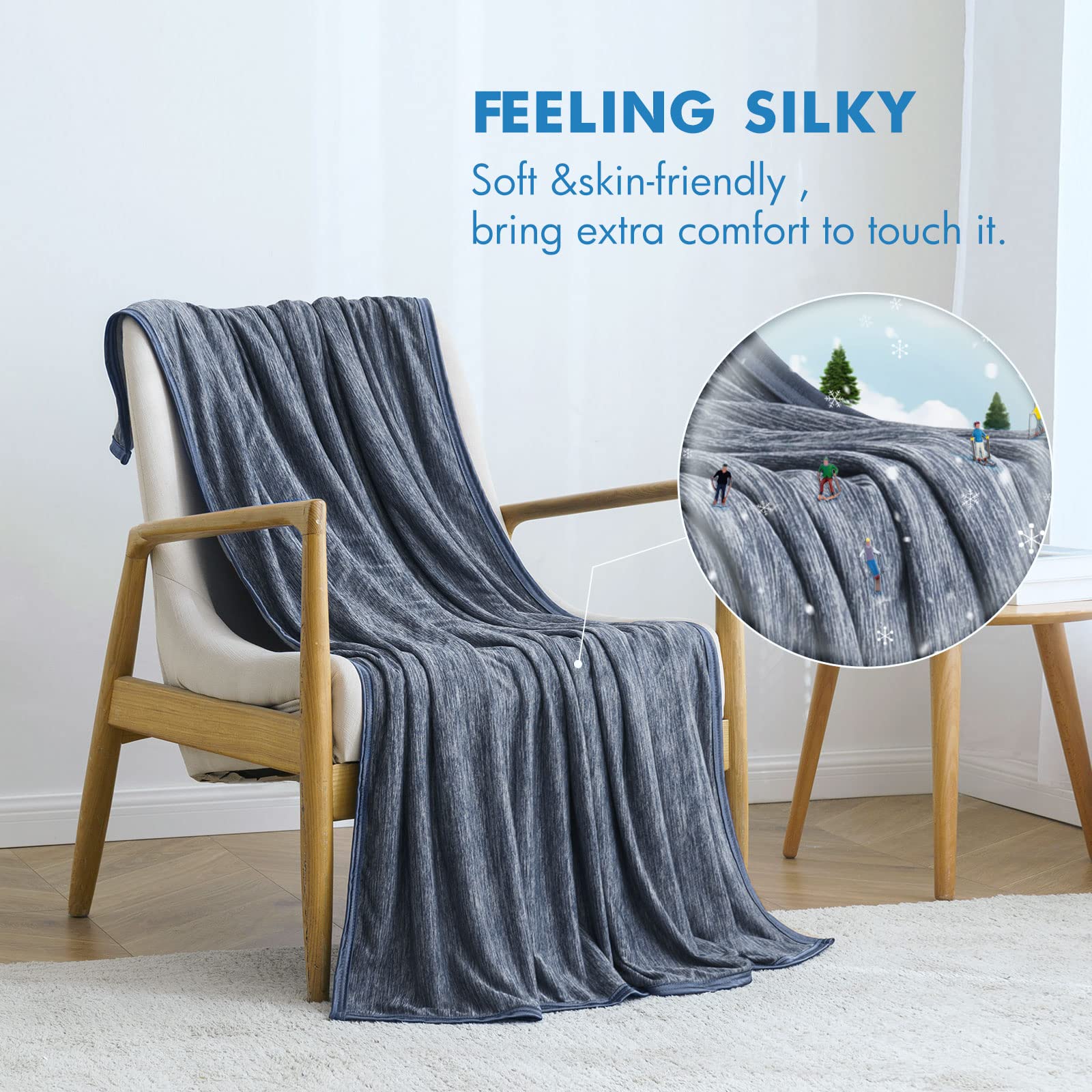 MIULEE koc chłodzący na lato 150x200 cm dla dorosłych i dzieci 2 w 1 samochłodzące kołdry z włóknami chłodzącymi Arc-Chill Q-MAX > 0,4, koc do domu, na sofę, szary