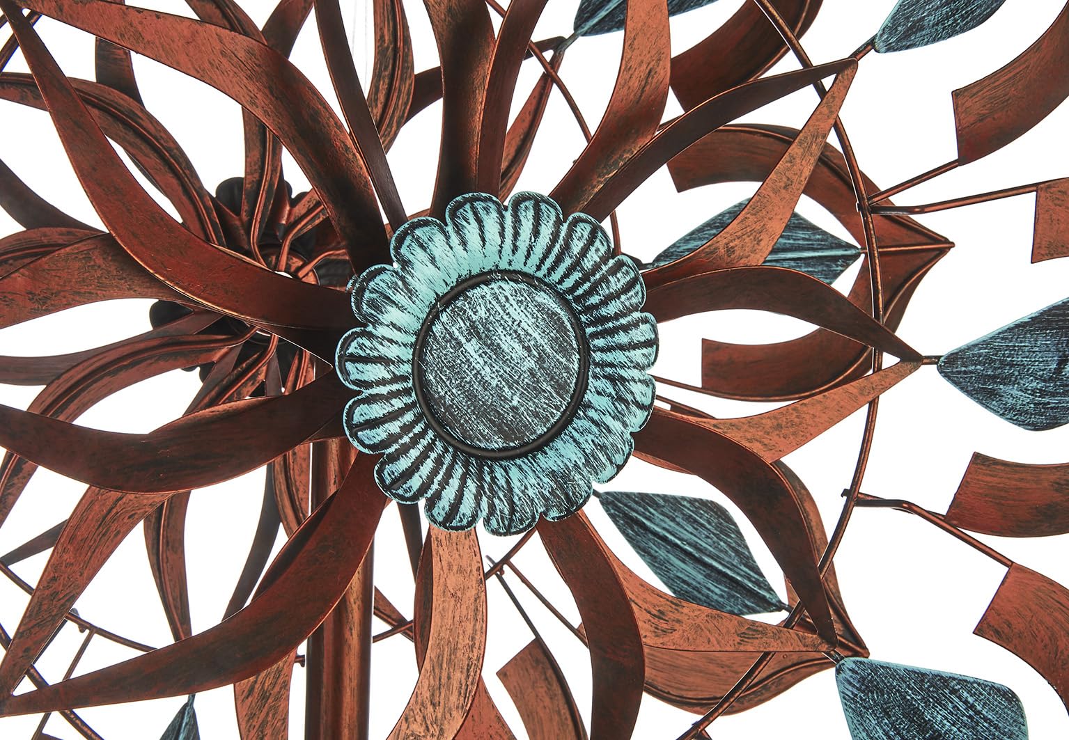 Kobolo Windrad Dekostecker Fiore | 61x23x213 cm | Metall | braun-blau | modernes Garten-Windspiel | XXL Metallwindrad für Gartendeko, Vorgarten & Outdoor-Dekoration | robuster Gartenstecker
