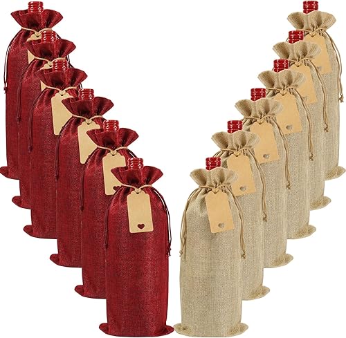 Shintop 12 bolsas de vino de arpillera, bolsas de regalo de vino de Navidad, bolsas reutilizables para botellas de vino con cordón para Navidad,