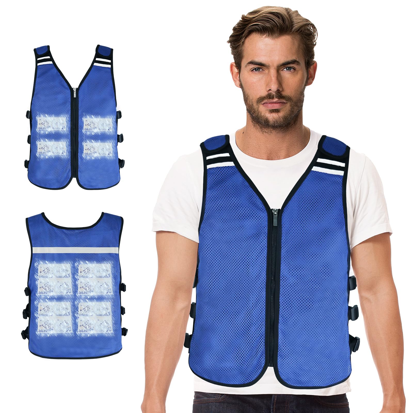 Cooling Vest with 32 Ice Packs, Reflective Ice Jacket for Hot Weather
