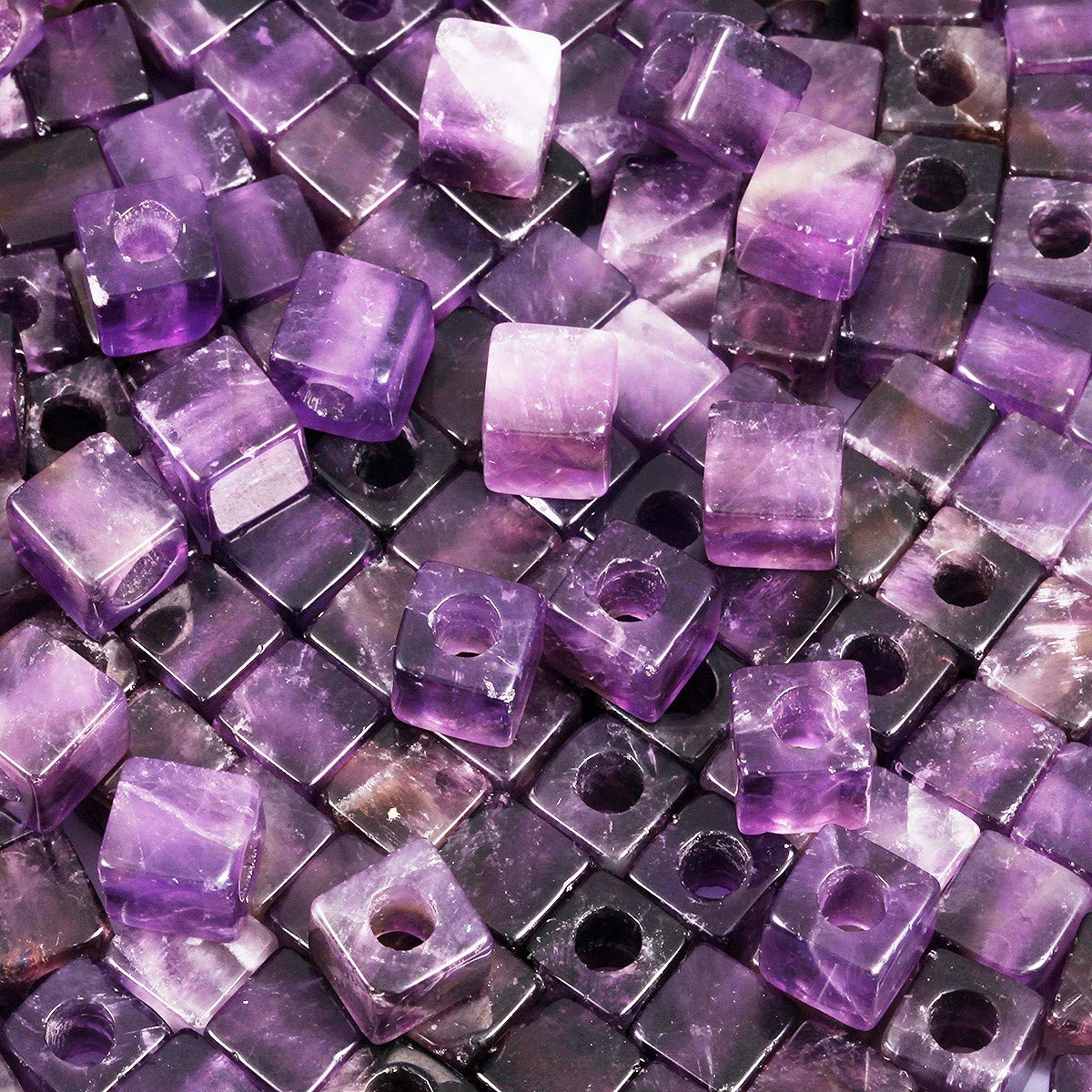 mookaitedecor 30pcs 10mm Natural Amethyst Cube Large Hole Gemstone Beads for Jewellery Making Square Spacer Loose Purple Large Hole Crystal Stone Beads for Bracelet Making Crafting Macrame 5mm Hole - Image 3