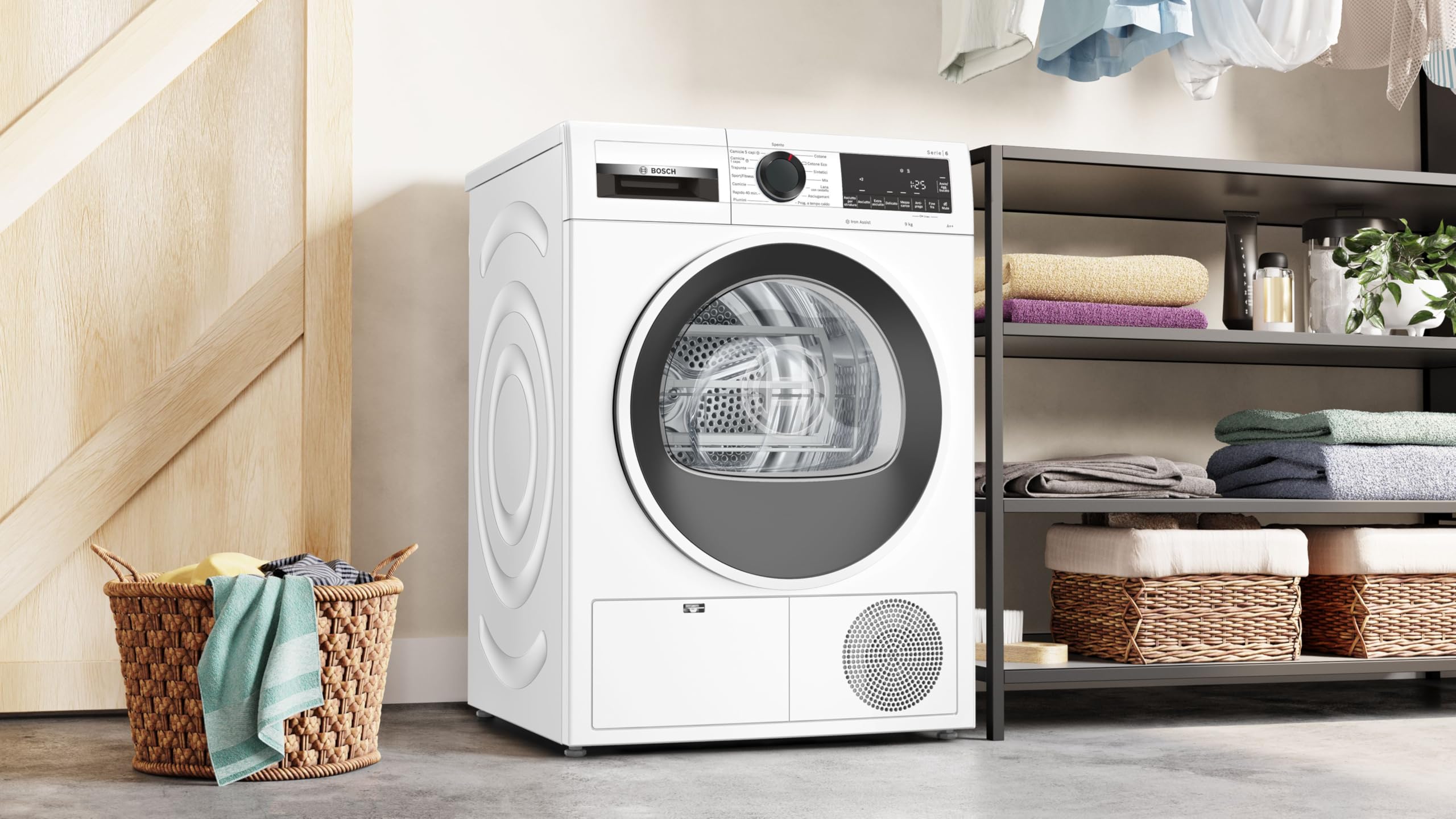 Bosch WQG241A5IT Serie 6 Asciugatrice a pompa di calore, 9 kg, Classe energetica E, Sensori di asciugatura intelligenti, Filtro semplice da pulire, Riduce le pieghe,Bianco, 60 Cm