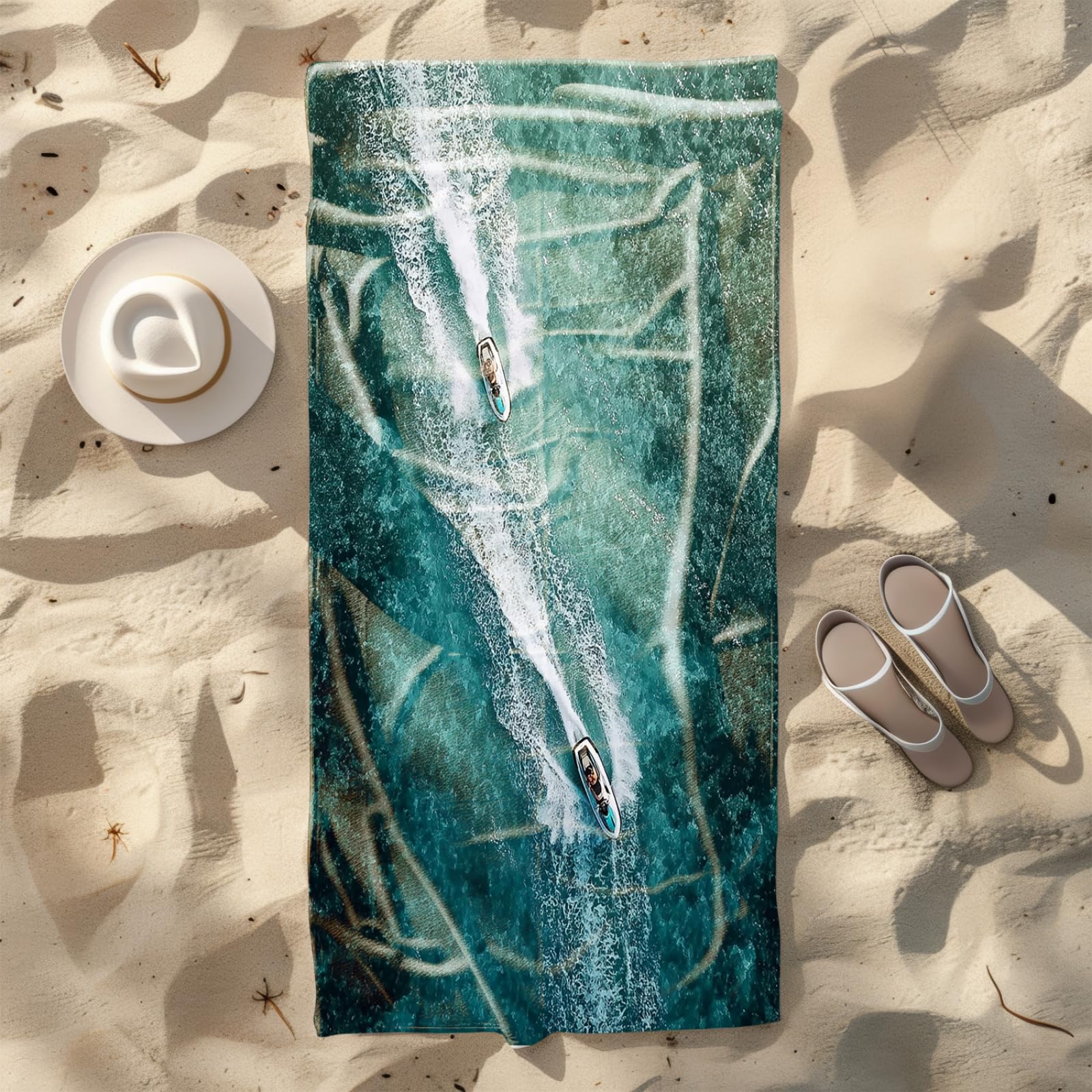 Genérico Toalla Playa 90X180 Mar Verde Profundo Grande Toallas de Playa Microfibra Ligera Secado Rápido Sin Arena para Mujer Hombre Viajes Vacaciones Natación Camping