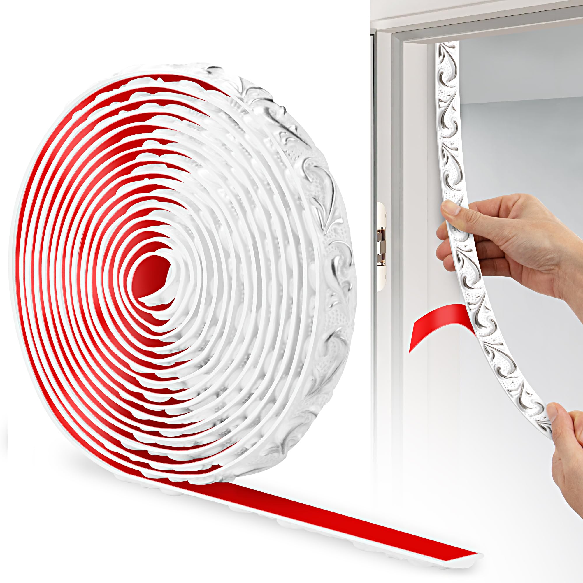 Junart White Silver(600Cm×2Cm) Pvc Moldings Trim, 600Cm×2Cm, 3D Wallpaper Border, Coving For Ceilings, Flexible Ceiling Moulding Trim For Mirror Edge, Tv Background Wall, Skirting Boards, Cabinet, Wall(White Silver)