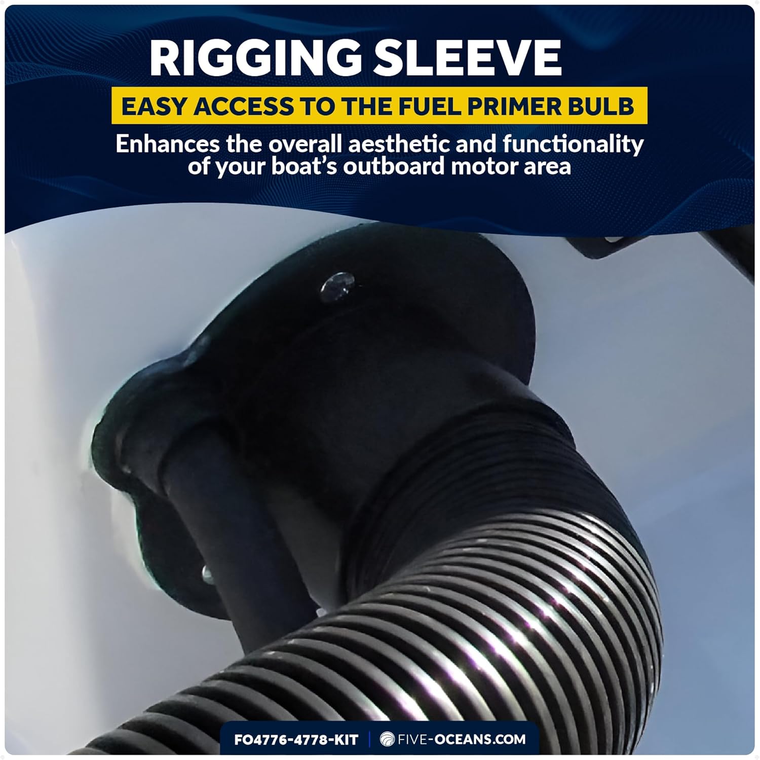 Five Oceans Outboard Rigging Hose Flange/Union with Fuel Port, Outboard Rigging Tube, Boat Rigging Tube for Cables and Fuel Lines Access, Black