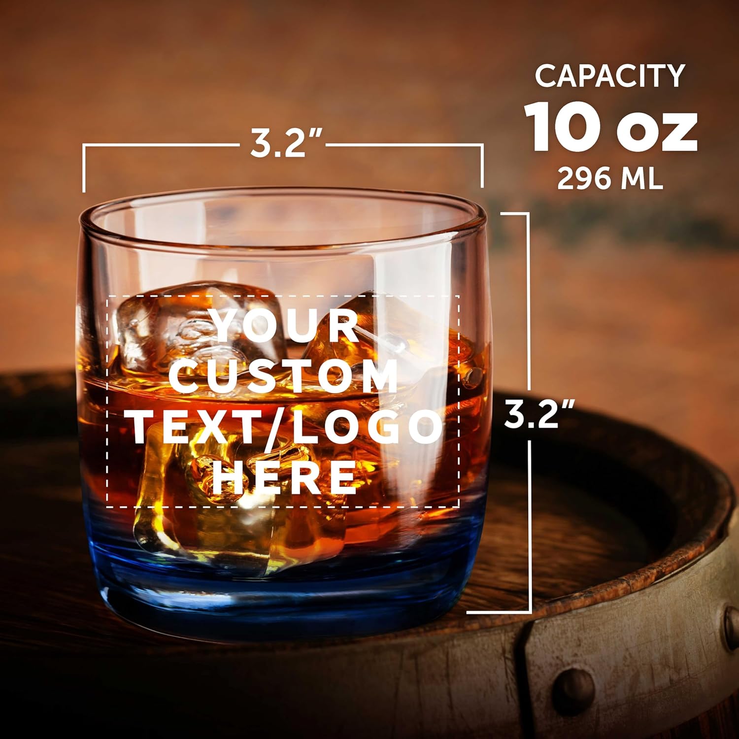 DISCOUNT PROMOS Custom Whiskey Glasses 10 oz Set of 10/50/100, Personalized Bulk Pack - Heavy Base Old Fashioned Glass, Perfect for Scotch, Bourbon, Whiskey, Cocktail - Blue Bottom Color