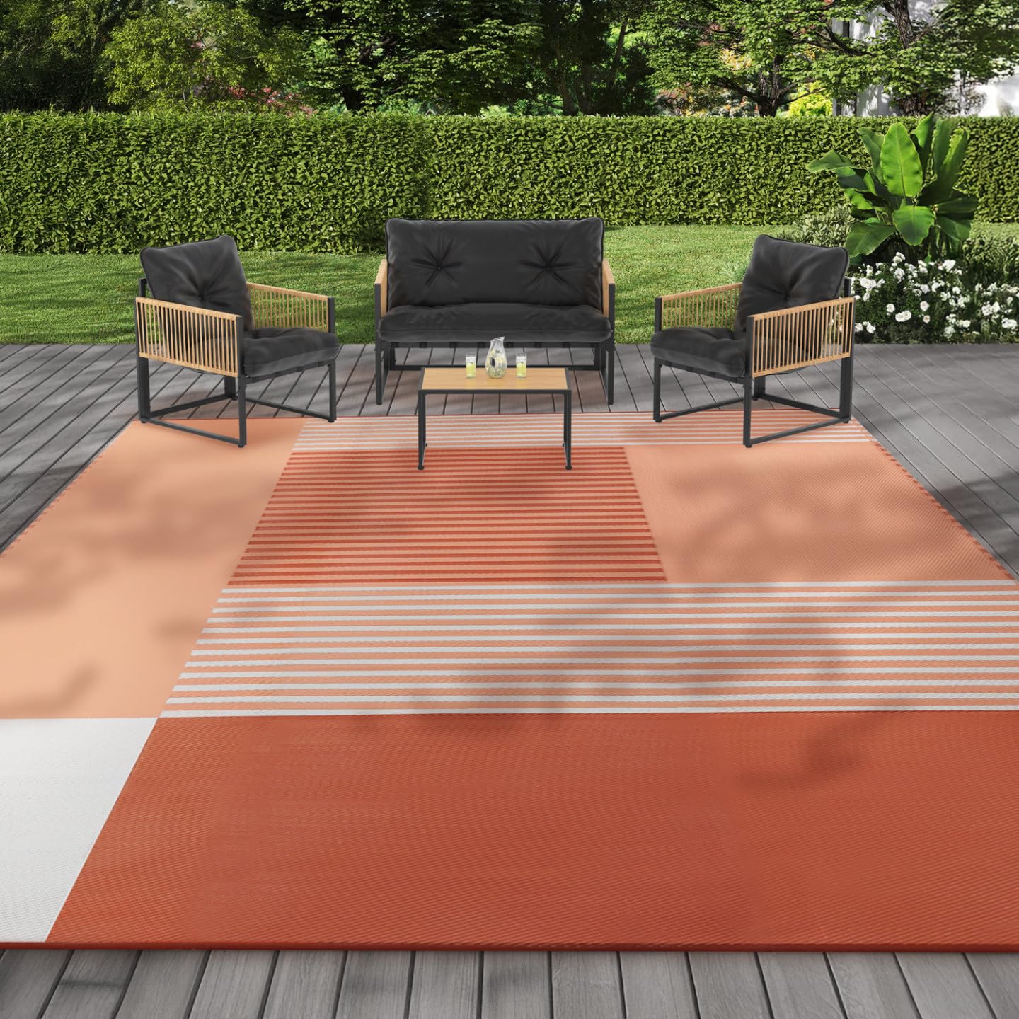IDMarket - Tapis extérieur GEOMETRIQUE Terracotta 270 x 370 CM