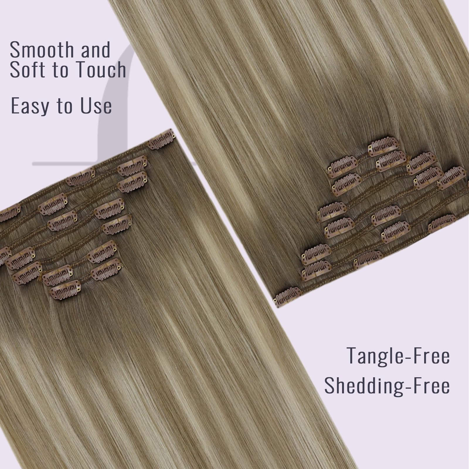 Fshine Extension Clip 120g 40cm Extension Capelli Veri Lisci Colore Sporco Blond Highlights Bleach Blond Balayage Clip in Capelli Double Weft Hair