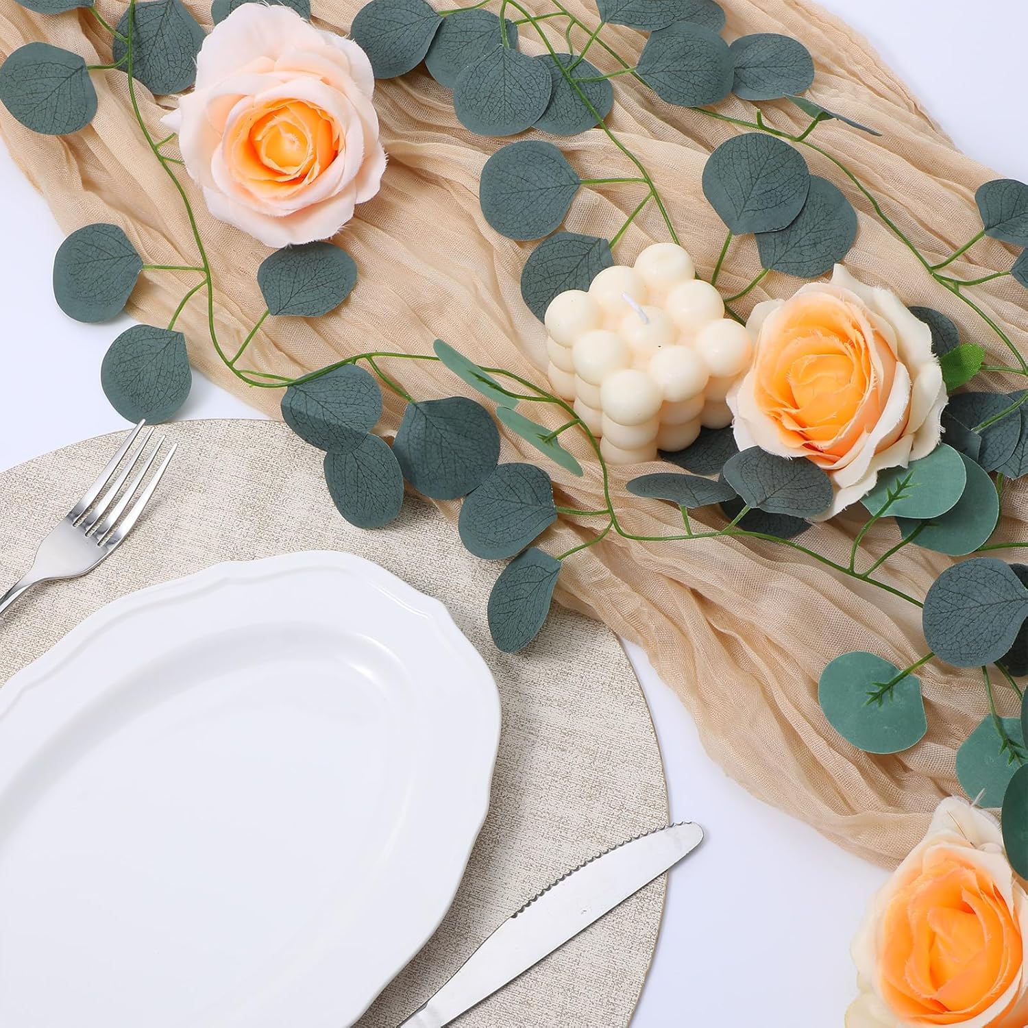 86 Inch Hanging Eucalyptus Garland Eucalyptus Leaves Greenery Garland Fake Vines for Bedroom Kitchen Home Office Wedding Wall Decor Centerpieces for Tables Fireplace - Image 7